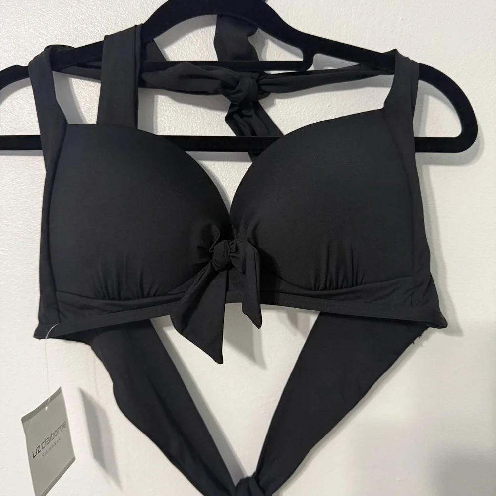 Liz Claiborne Black Bikini Top swim suit bathing suit new with tags - Picture 1 of 5